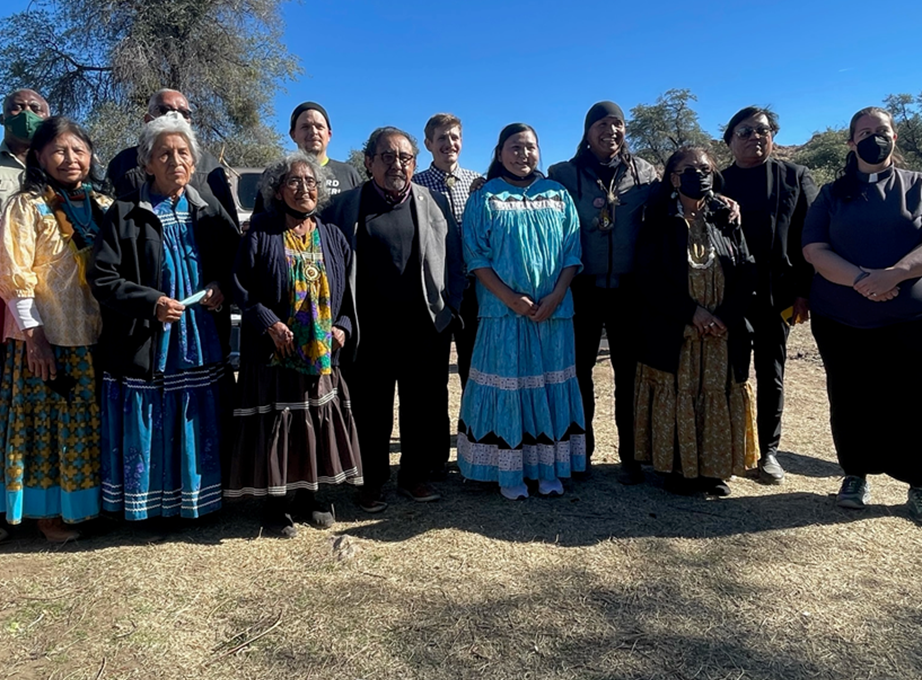 Rep. Raul Grijalva with Apache elders, members of Apache Stronghold and other speakers during a U.S. Forest Service's consultation hearing about Oak Flat Feb. 10.