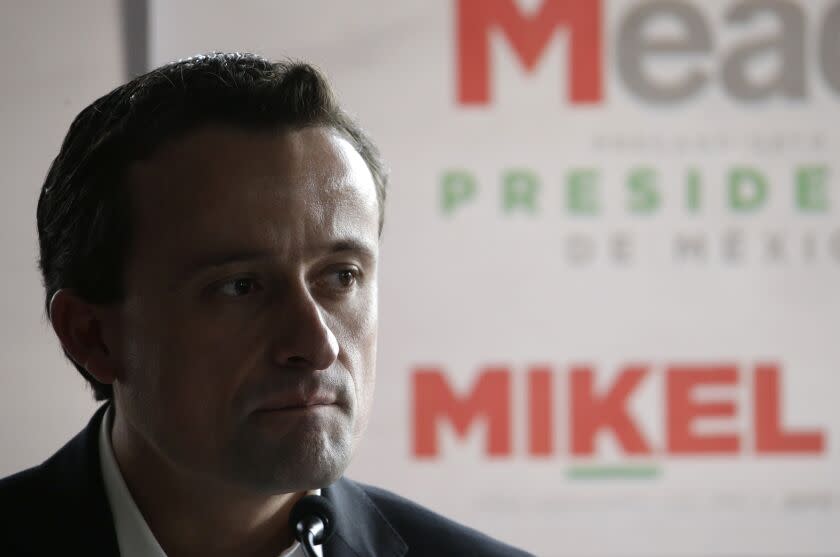Mikel Arriola, slated to be candidate for mayor of Mexico City for the ruling Institutional Revolutionary Party (PRI), addresses invited guests during an event at the Gran Hotel in Mexico City, Thursday, Jan. 18, 2018. Mexico will hold general elections on on July 1, 2018. (AP Photo/Rebecca Blackwell)