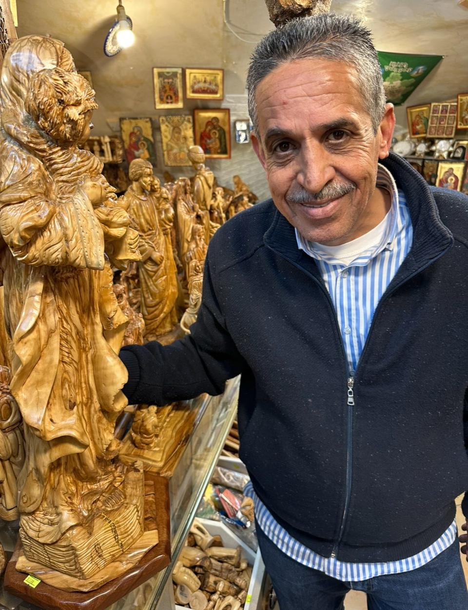 Kal Yousef, who runs an antiquities store in the shadow of Bethlehem's Church of the Nativity, says the days since Oct. 7 have been the hardest of his life.