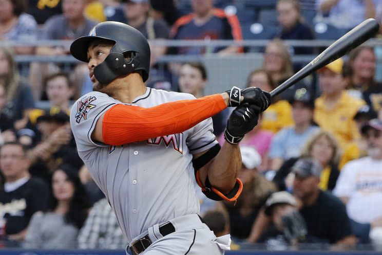 Giancarlo Stanton will defend his Home Run Derby title. (AP Photo)