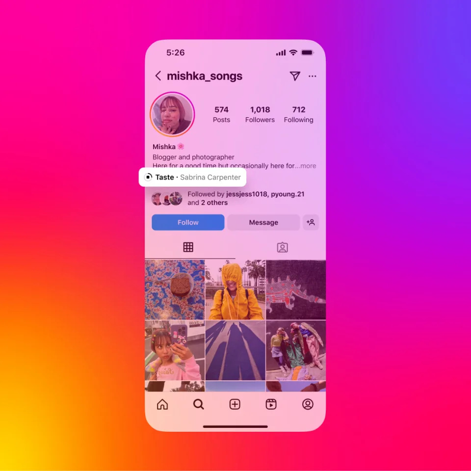 Instagram's new music feature on phone screen. 