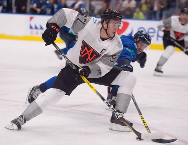There is little doubt Connor McDavid, picturing competing at the 2016 World Cup, will centre Canada's top line at the Beijing Olympics. (Jacques Boissinot - image credit)