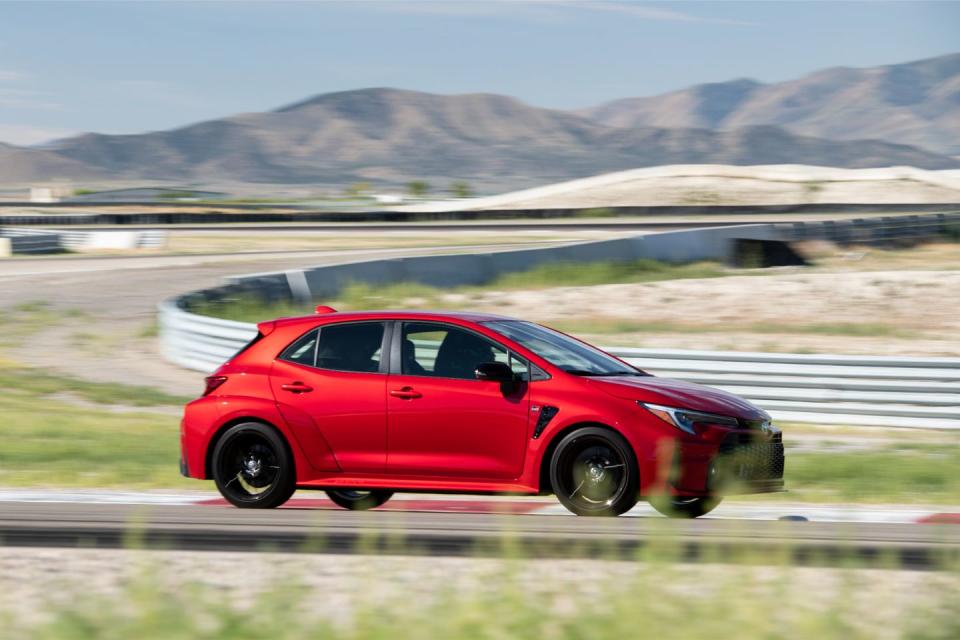 a red car on a road