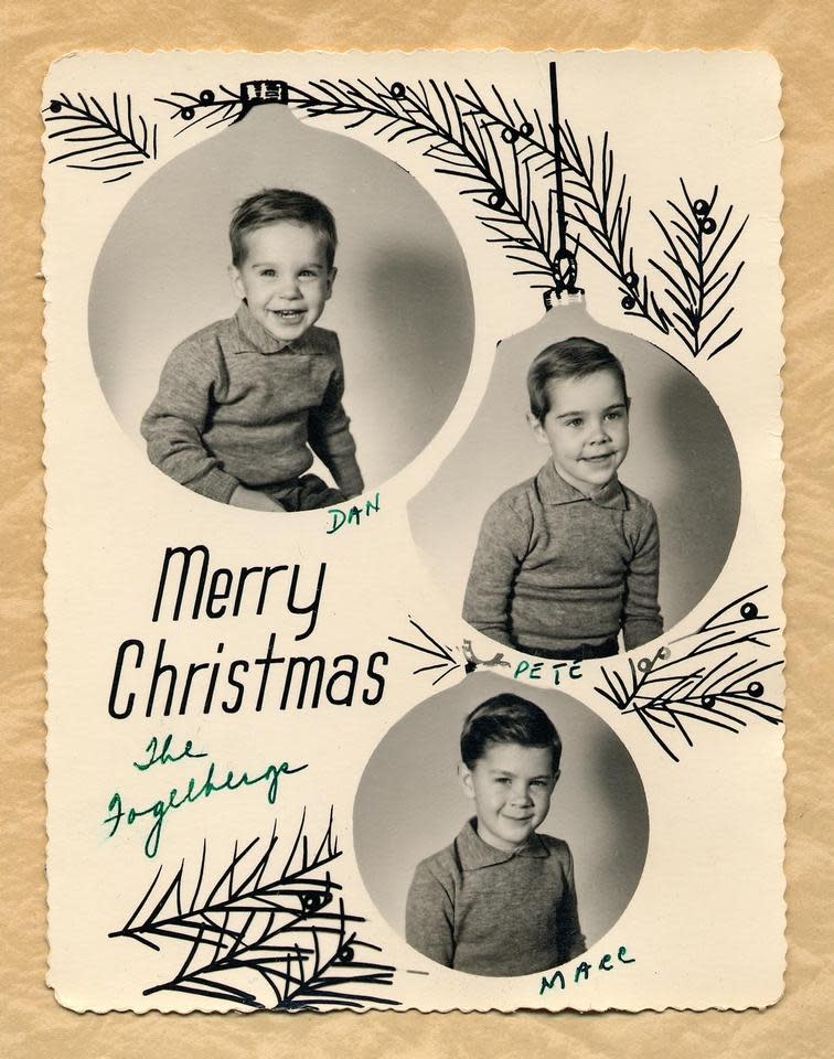 From Dan Fogelberg's youth, this undated family Christmas card features Dan (top) and his brothers.