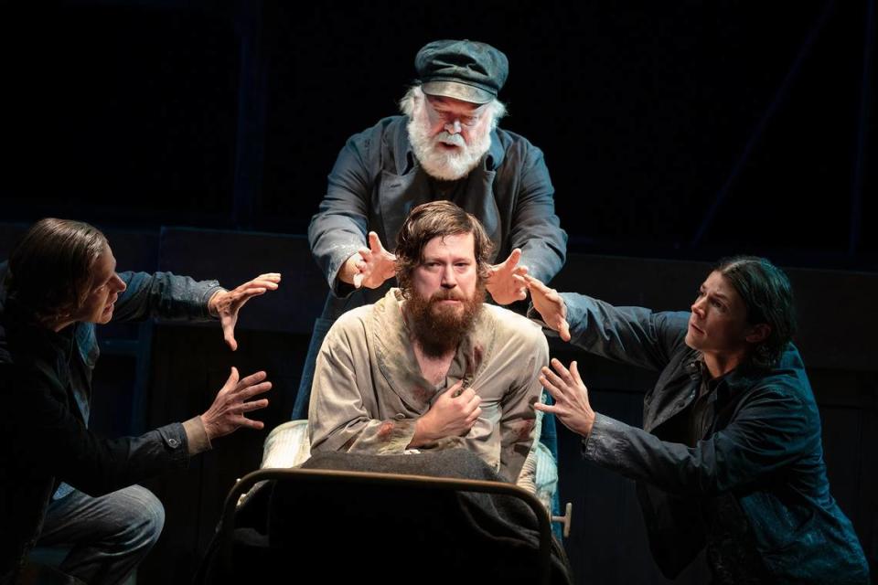 From left, Stark Sands (Big Brother), John Gallagher Jr. (Mate), Wayne Duvall (Captain) and Adrian Blake Enscoe (Little Brother) in “Swept Away” at Arena Stage. The show starts performances on Broadway Oct. 29.