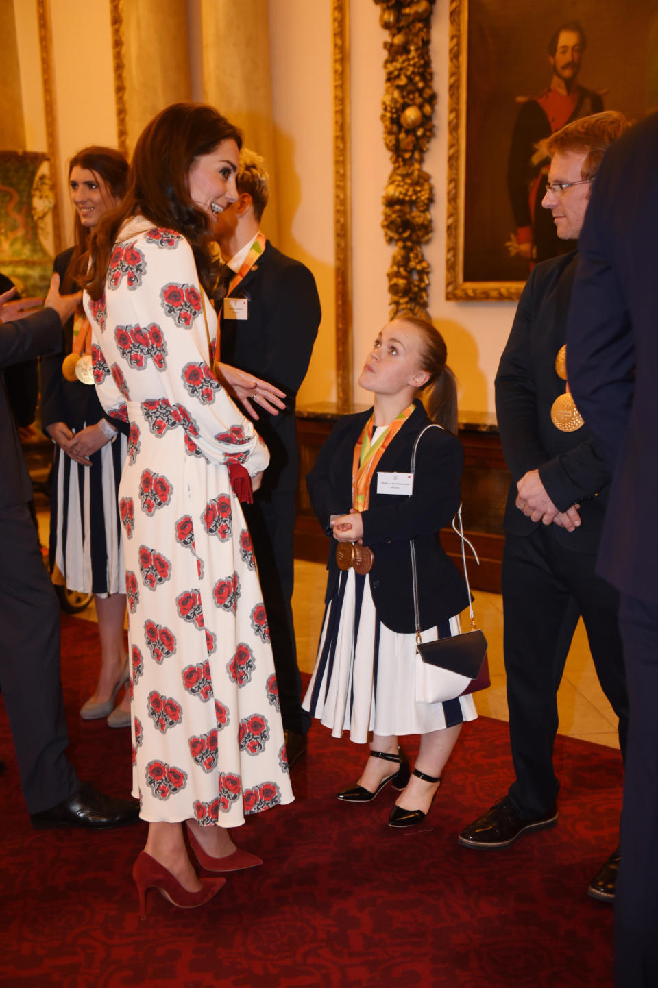 The Duchess of Cambridge attends a reception at Buckingham Palace honor Paralympic athletes who participated in the 2016 Rio de Janeiro Olympic Games.