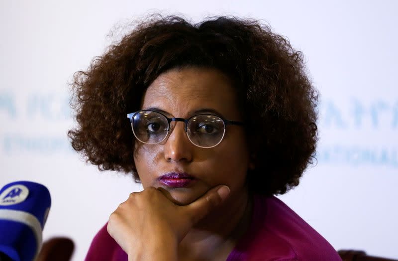 FILE PHOTO: National Electoral Board of Ethiopia Chairperson Birtukan Mideksa addresses a news conference on the upcoming election in Addis Ababa