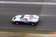 <p>When the flag dropped at the 1968 running, every driver sprinted to their race cars, as they had done at every Le Mans—but Jacky Ickx casually strolled toward the GT40, protesting the danger inherent in the "Le Mans start." The drama continued through the next 24 hours: P/1075 diced with Hans Herrmann's Porsche 908 for the last two and a half hours, both cars suffering badly, but Ickx came ahead and beat the Porsche by just 100 yards. P/1075 remains the only car ever to win Le Mans twice in a row. </p>