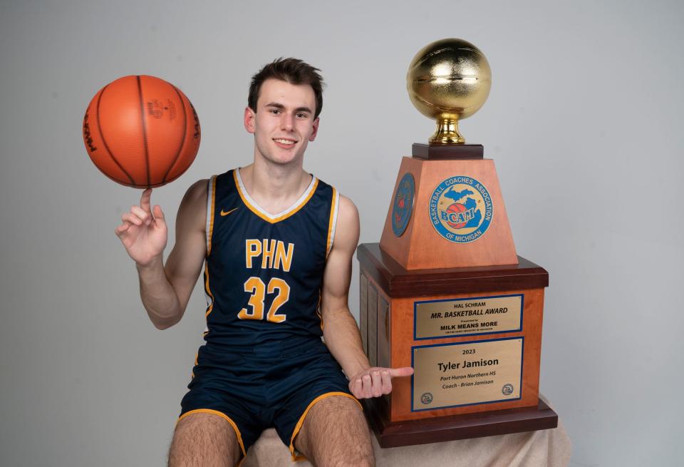 Port Huron Northern's Tyler Jamison was named the 2023 Michigan Hal Schram Mr. Basketball, Monday, March 20, 2023 at the Detroit Free Press.