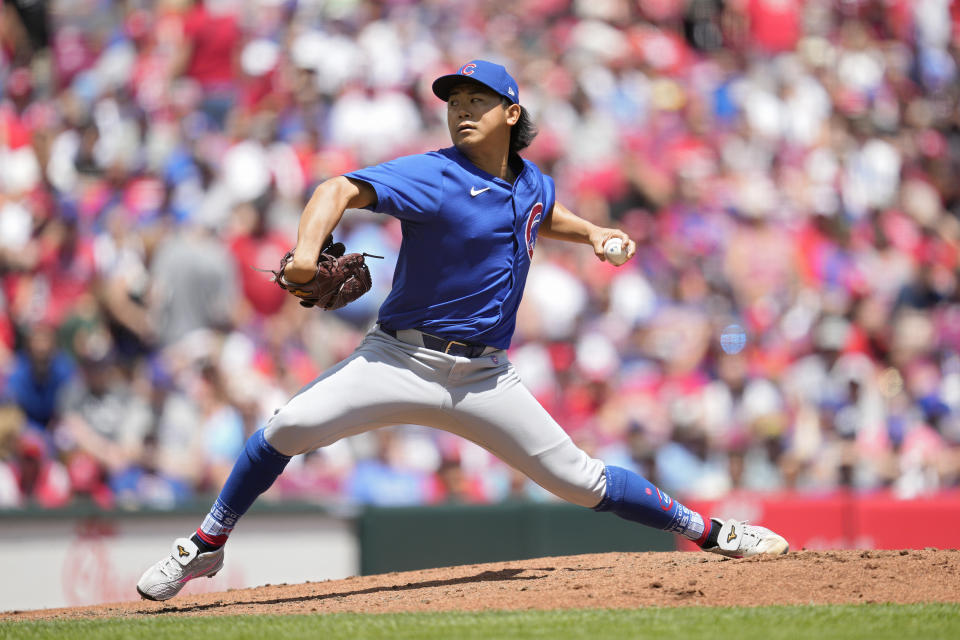 CINCINNATI, OHIO - JUNE 09: Shota Imanaga #18 of the Chicago Cubs throws during the second inning of a baseball game against the Cincinnati Reds at Great American Ball Park on June 09, 2024 in Cincinnati, Ohio. (Photo by Jeff Dean/Getty Images)