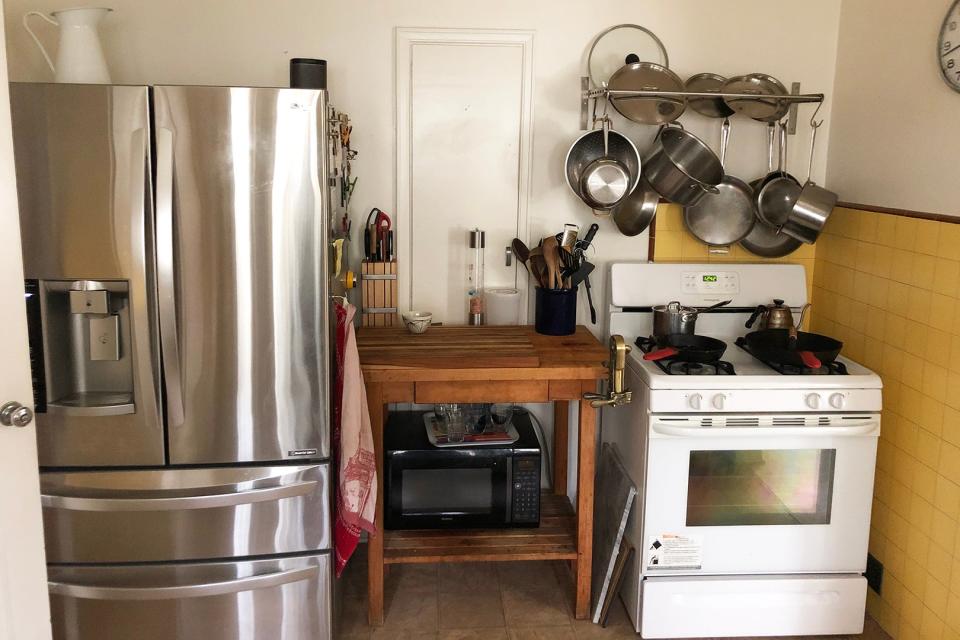 fridge next to table