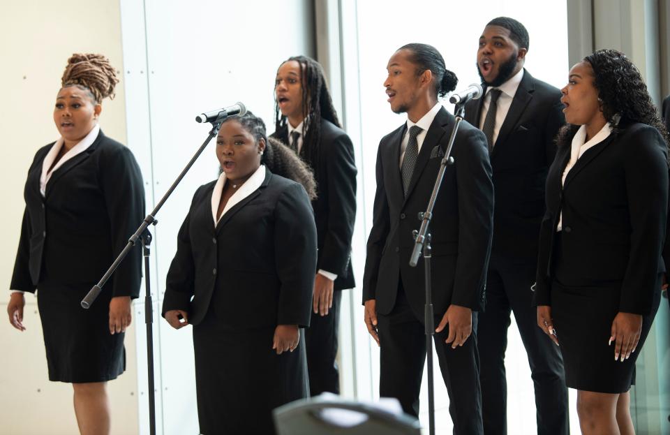 The Fisk Jubilee Singers perform during the  58th annual State of Metro address at the Music City Center Thursday, April 29, 2021 in Nashville, Tenn. 