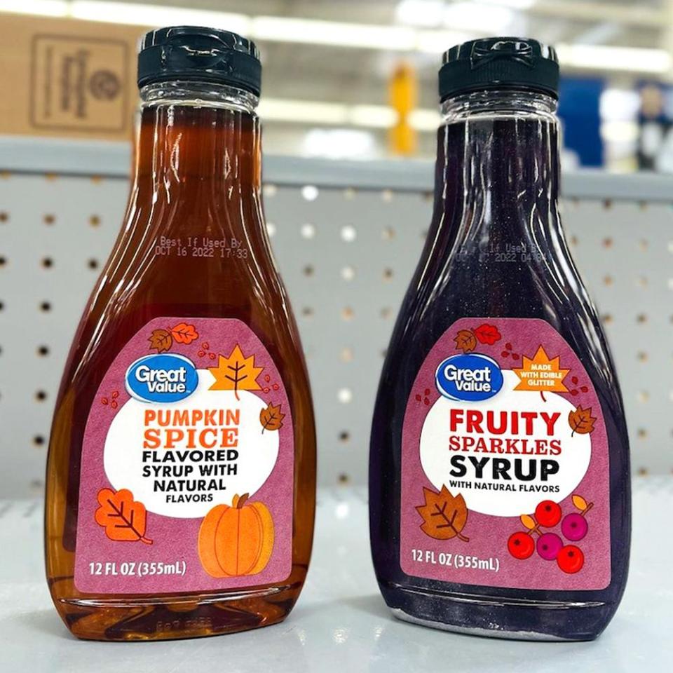 <p><a class="link " href="https://go.redirectingat.com?id=74968X1596630&url=https%3A%2F%2Fwww.walmart.com%2Fip%2FPumpkin-Spice-Flavored-Syrup%2F880198635&sref=https%3A%2F%2Fwww.bestproducts.com%2Flifestyle%2Fg33511216%2Fpumpkin-spice-flavored-foods%2F" rel="nofollow noopener" target="_blank" data-ylk="slk:SHOP NOW;elm:context_link;itc:0;sec:content-canvas">SHOP NOW</a></p><p>Ready to fall-ify your breakfast? Walmart is selling a pumpkin spice-flavored syrup from its in-house brand Great Value. From pancakes to waffles, you’ll be able to start your day with an autumn twist.<br></p>