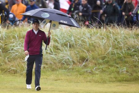 Jul 21, 2017; Southport, Merseyside, ENG; Jordan Spieth walks to the 14 green during the second round of The 146th Open Championship golf tournament at Royal Birkdale Golf Club. Mandatory Credit: Ian Rutherford-USA TODAY Sports