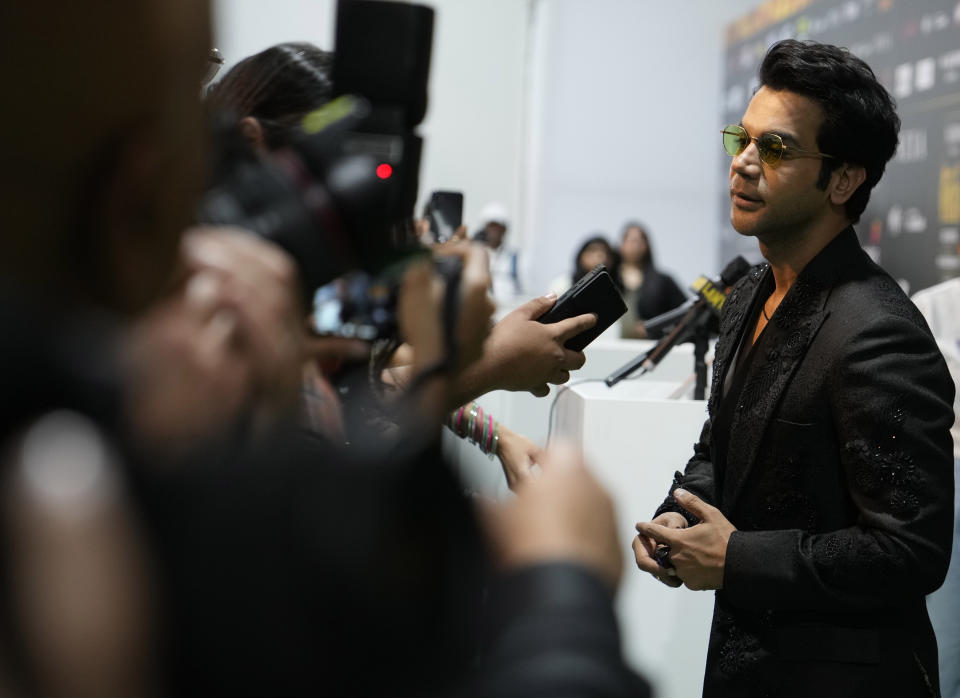 Indian actor Rajkummar Rao arrives to attend the 23rd International Indian Film Academy (IIFA) awards In Abu Dhabi, United Arab Emirates, Friday, May 26, 2023. (AP Photo/Kamran Jebreili)