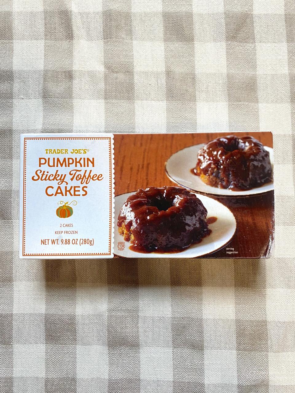 a box of pumpkin sticky toffee cakes