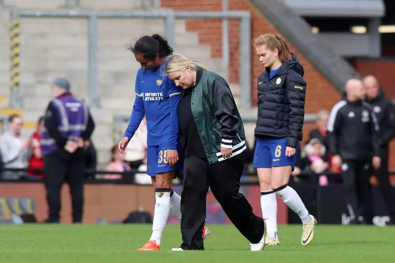 Mayra Ramirez and Emma Hayes look dejected after losing to Manchester United