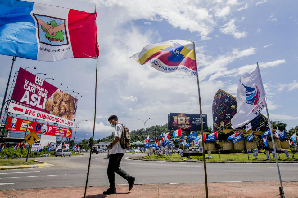 Party flags are seen during the Sabah state election campaign in Donggongon, Penampang, Sabah September 21, 2020. — Picture by Firdaus Latif