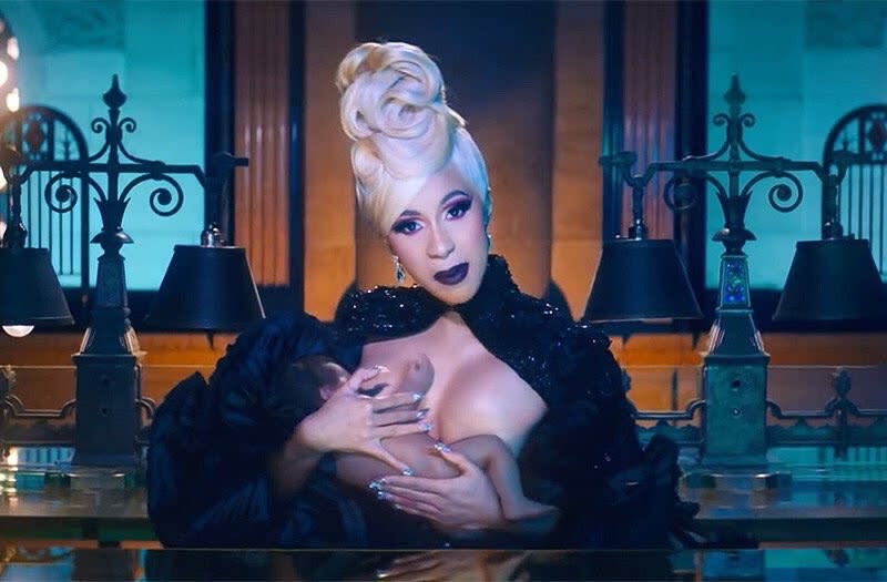 Cardi B and Kulture in a frame from the “Money” music video. (Photo: YouTube)