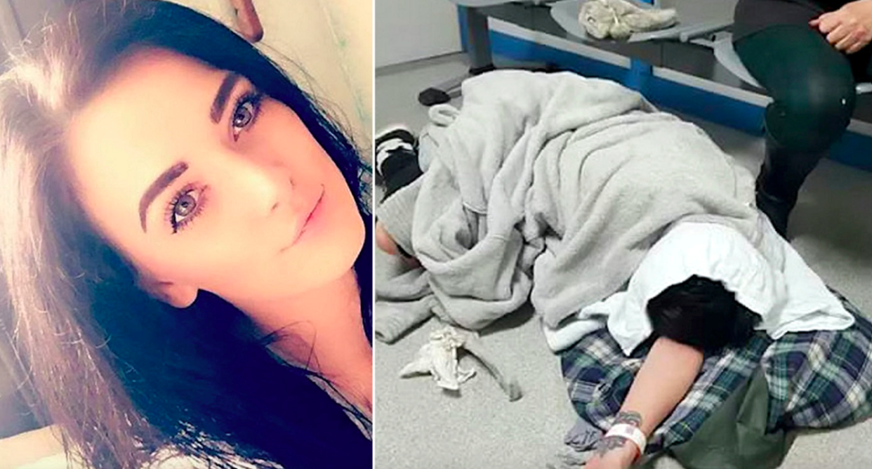 <em>Kyra Dew was forced to use her coat for a pillow while she lied on the floor at A&E (SWNS)</em>