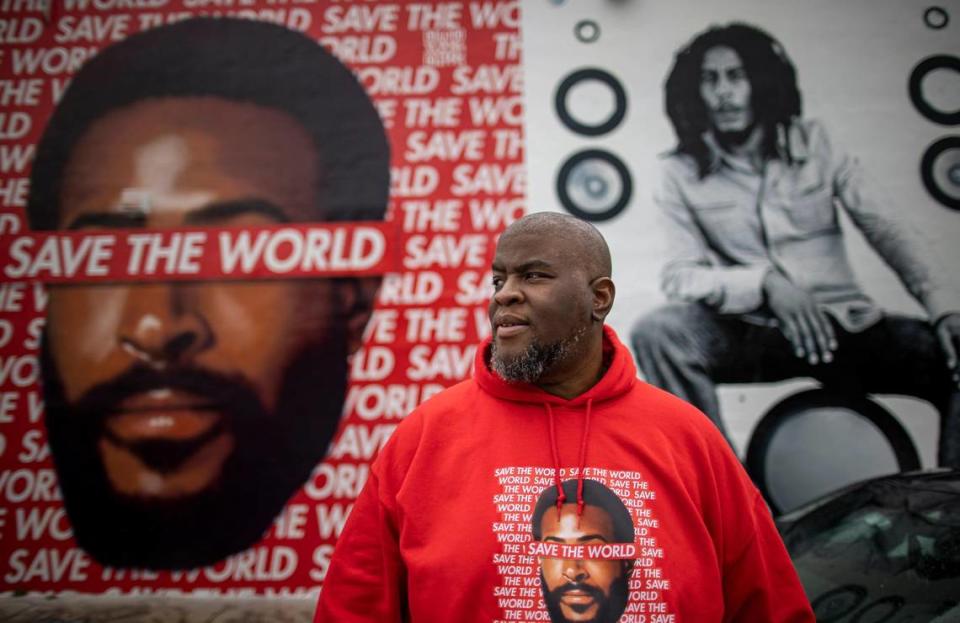 Grammy Award-winning producer Salaam Remi is photographed at his Wynwood art gallery, MuseZeum, on Wednesday, April 12, 2023, in Miami, Fla.