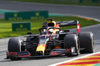 Red Bull driver Max Verstappen of the Netherlands steers his car during the Formula One Grand Prix at the Spa-Francorchamps racetrack in Spa, Belgium, Sunday, Aug. 30, 2020. (Francois Lenoir/Pool Photo via AP)