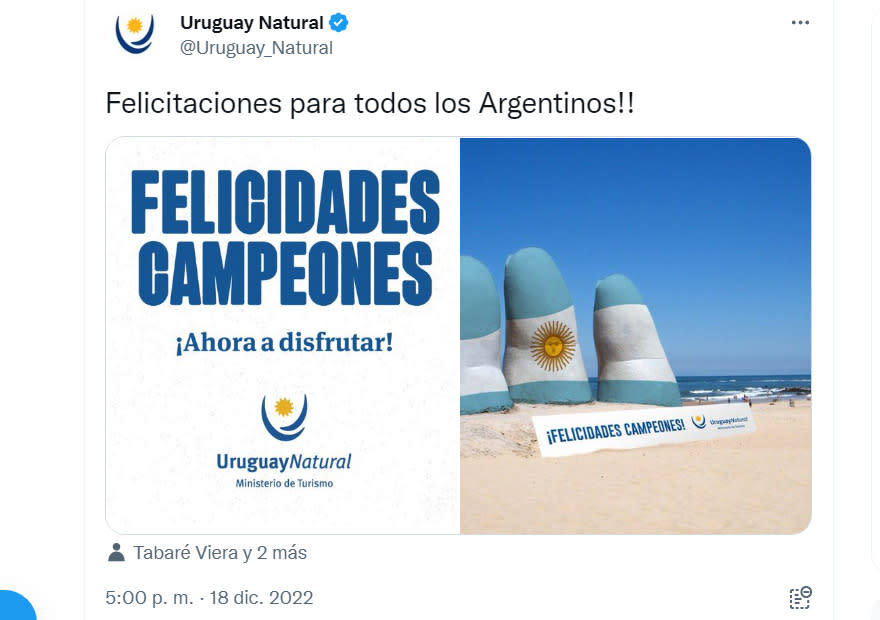 Las felicitaciones desde Uruguay.
