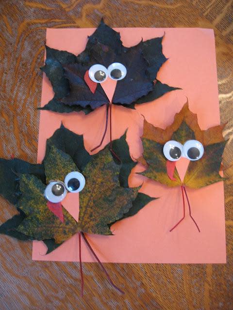 maple leaves crafted to look like turkeys