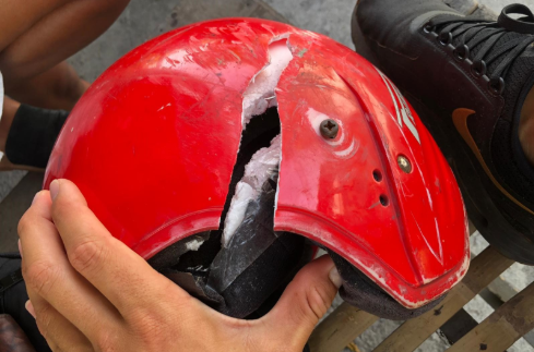 Helmet that split when NSW teen Lawson Rankin crashed a scooter in Bali while on Schoolies.