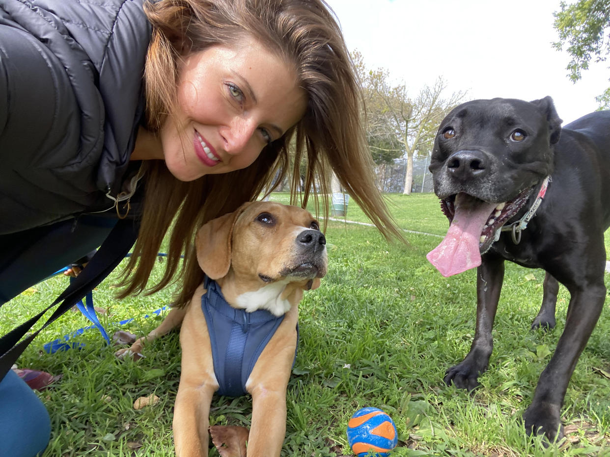 The author with her rescue dogs, Olivia and Franklin. (Courtesy Gianna Biscontini)