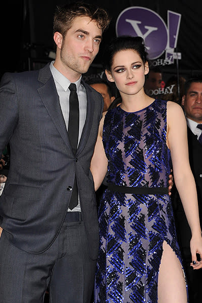 <p>Robert Pattinson and Kristen Stewart - aka Edward and Bella - hit the red carpet to thousands of screaming fans at the premiere of Summit Entertainment's 'The Twilight Saga: Breaking Dawn - Part 1' at Nokia Theatre L.A. Live on November 14. <br><br><a rel="nofollow" href="http://au.movies.yahoo.com/movie/68260/the-twilight-saga-recap/trailers/27224511/" data-ylk="slk:Watch the clip, 'Something Borrowed' from 'Breaking Dawn - Part 1';elm:context_link;itc:0;sec:content-canvas" class="link ">Watch the clip, 'Something Borrowed' from 'Breaking Dawn - Part 1'</a></p>