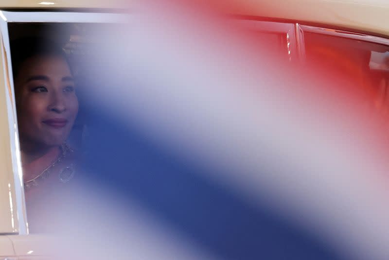 FILE PHOTO: Thailand's Princess Bajrakitiyabha looks on while she arrives before a religious ceremony, at The Grand Palace in Bangkok