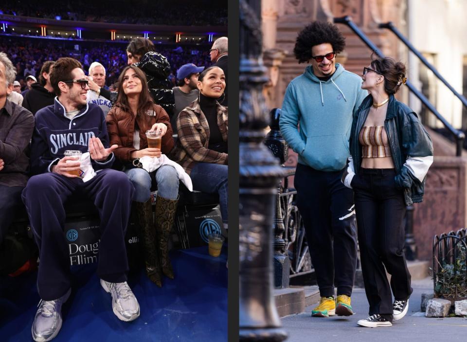 Pete Davidson and Model Emily Ratajkowski attend a game, Eric Andre (L) and Emily Ratajkowski are seen in the West Village