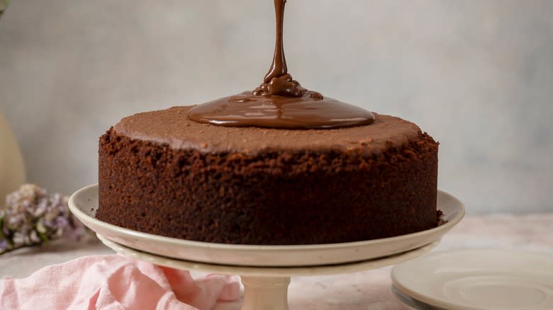 Chocolate cake on a cake stand