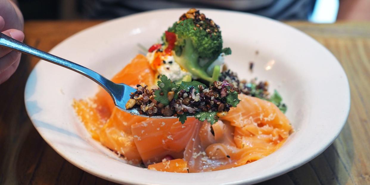 quinoa salmon healthy food meal mediterannean diet