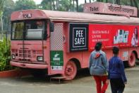 The wees on the bus: Pink buses provide a safe and clean toilet for some Indian women