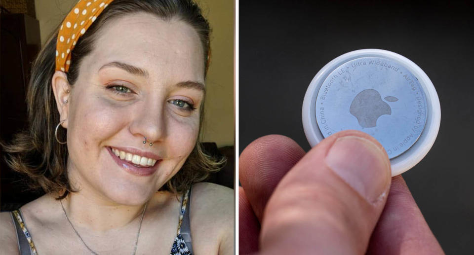 Sydney woman Emily Sinclair, Apple AirTag tracking device. 