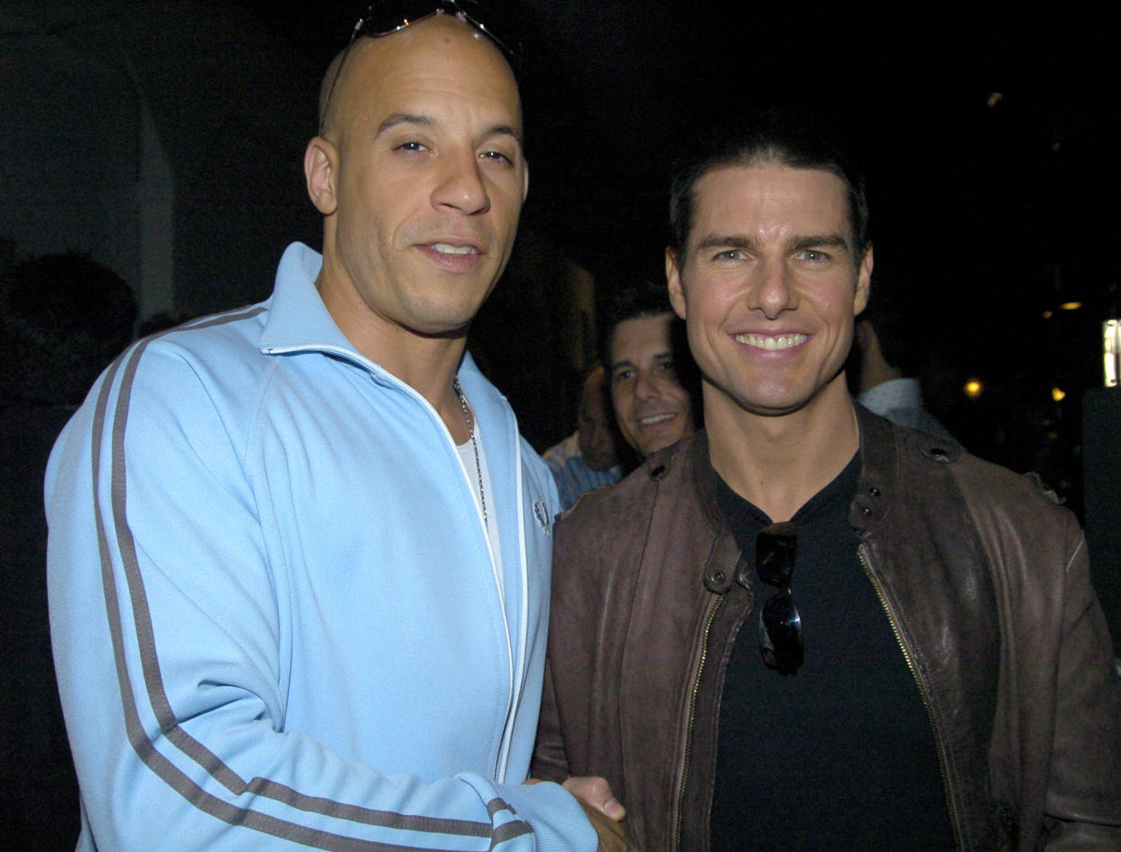 (EXCLUSIVE, Premium Rates Apply) Vin Diesel and Tom Cruise **Exclusive Coverage** (Photo by Jeff Kravitz/FilmMagic)