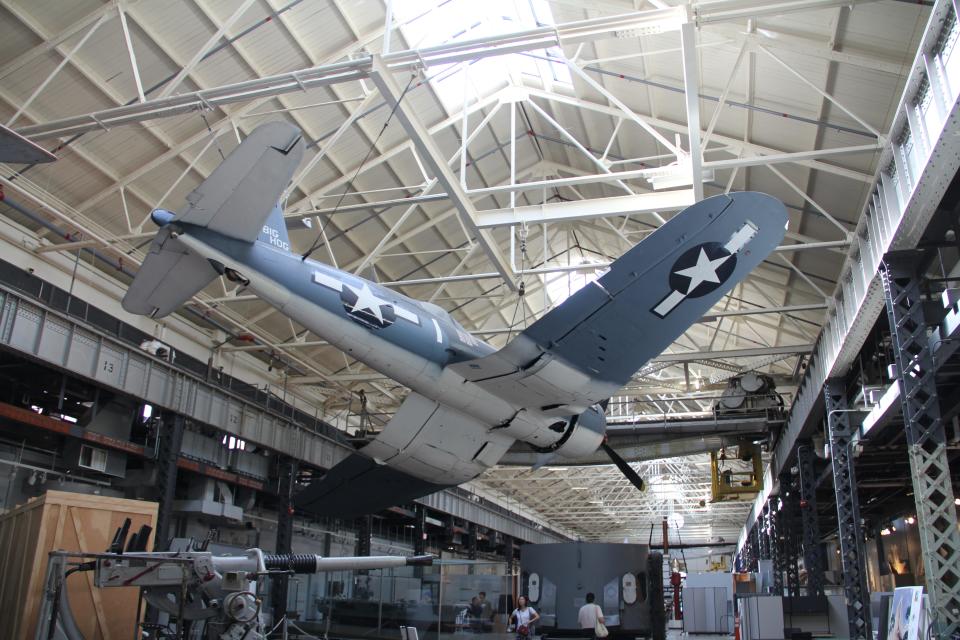 A plane on display at the National Museum of the United States Navy.