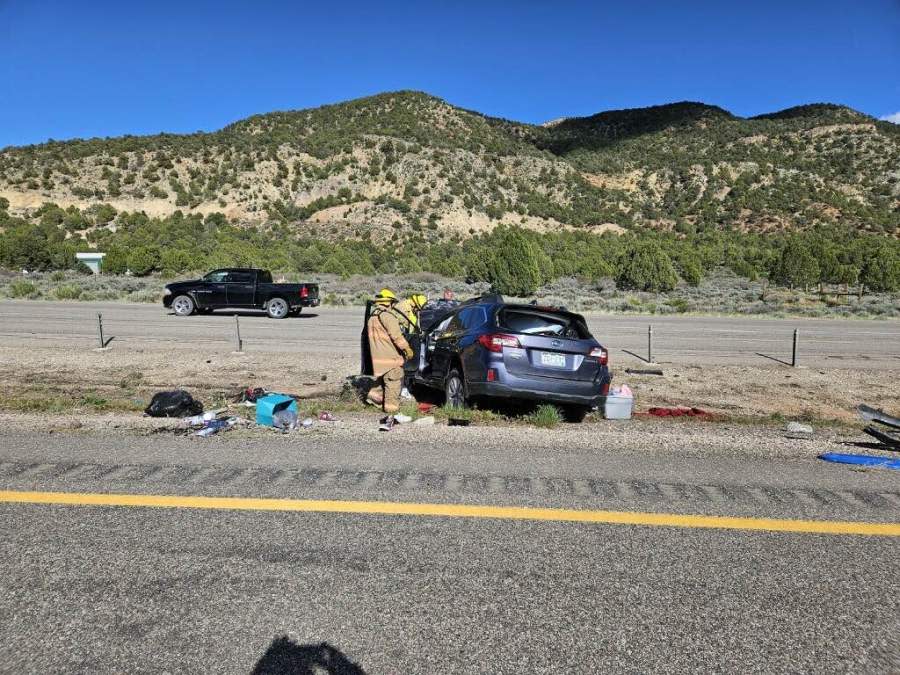 Crews responded to a crash on I-15 in southern Utah on April 28, 2024. The crash happened less than an hour after a vehicle fire, and caused road closures and traffic delays. (Courtesy: New Harmony Fire Department)