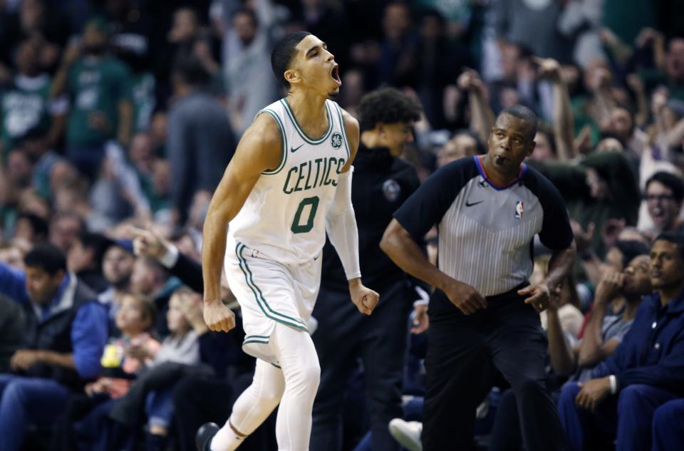 Rookie Jayson Tatum stepped it up in the absence of the Celtics leaders. (AP Photo/Michael Dwyer)