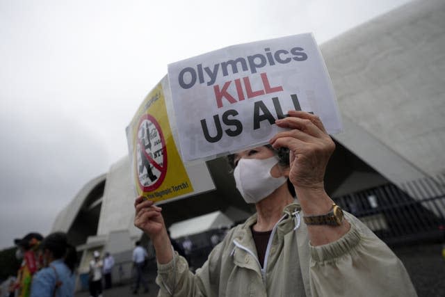 Protesters near Komazawa Olympic Park