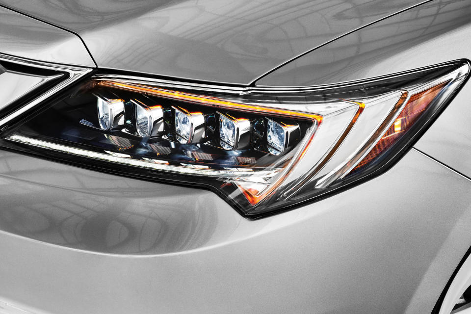 This undated photo provided by Acura shows its innovative jewel-eye LED headlights offered on the ILX sedan. LED and HID headlights produce brighter, sharper and more natural-colored light and use less energy than traditional halogen lights. (American Honda Motor Co. via AP)