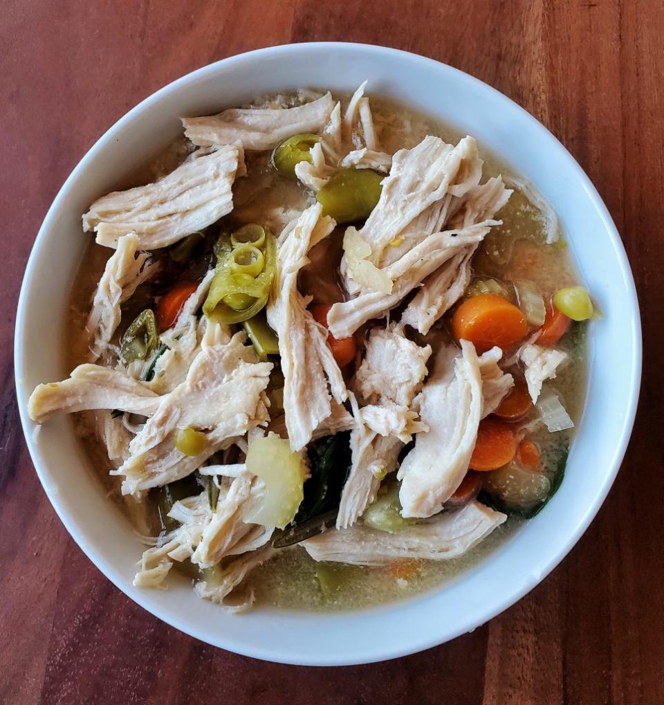 Chicken, vegetable and rice soup. (Credit: @FreckledFoodie)