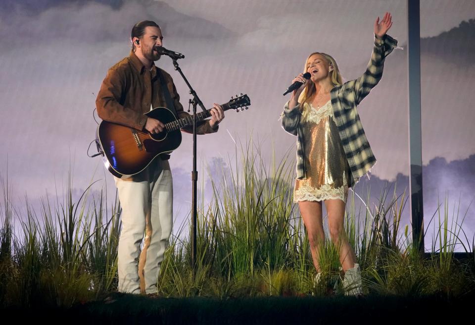 Noah Kahan and Kelsea Ballerini perform at the 59th ACM Awards at the Ford Center at the Star in Frisco, Texas, Thursday, May 16, 2024.