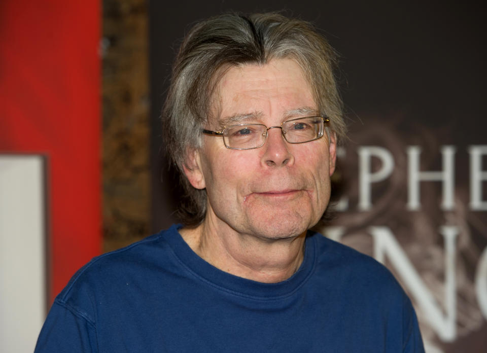 US author Stephen King wearing a blue jumper