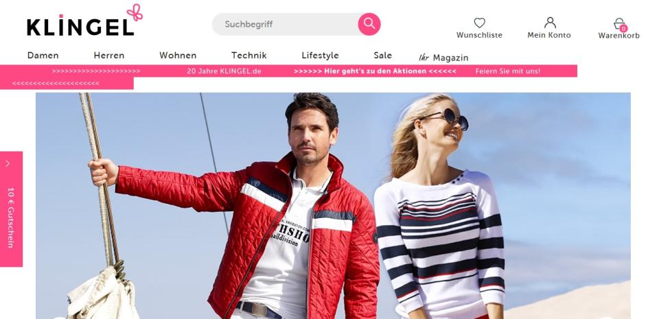 <p>Kein Zalando, kein Bonprix, kein AboutYou – wenn es um Modeversandhäuser geht, steht Klingel ganz oben auf der Liste. Damit ist die Website die zweite Modeseite in den Top 10. (Foto: Klingel.de) </p>