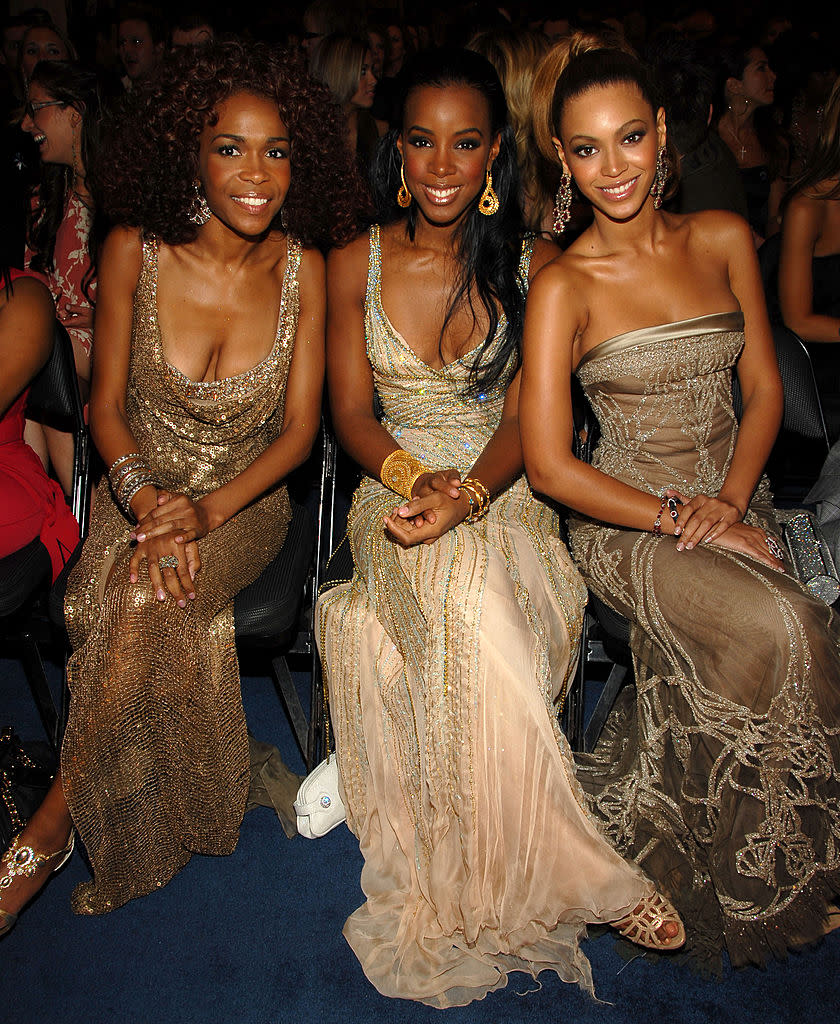 <p>Once Grammy royalty, Destiny’s Child made headlines in sparkling co-ordinated looks. <i>(Photo: Getty Images)</i> </p>