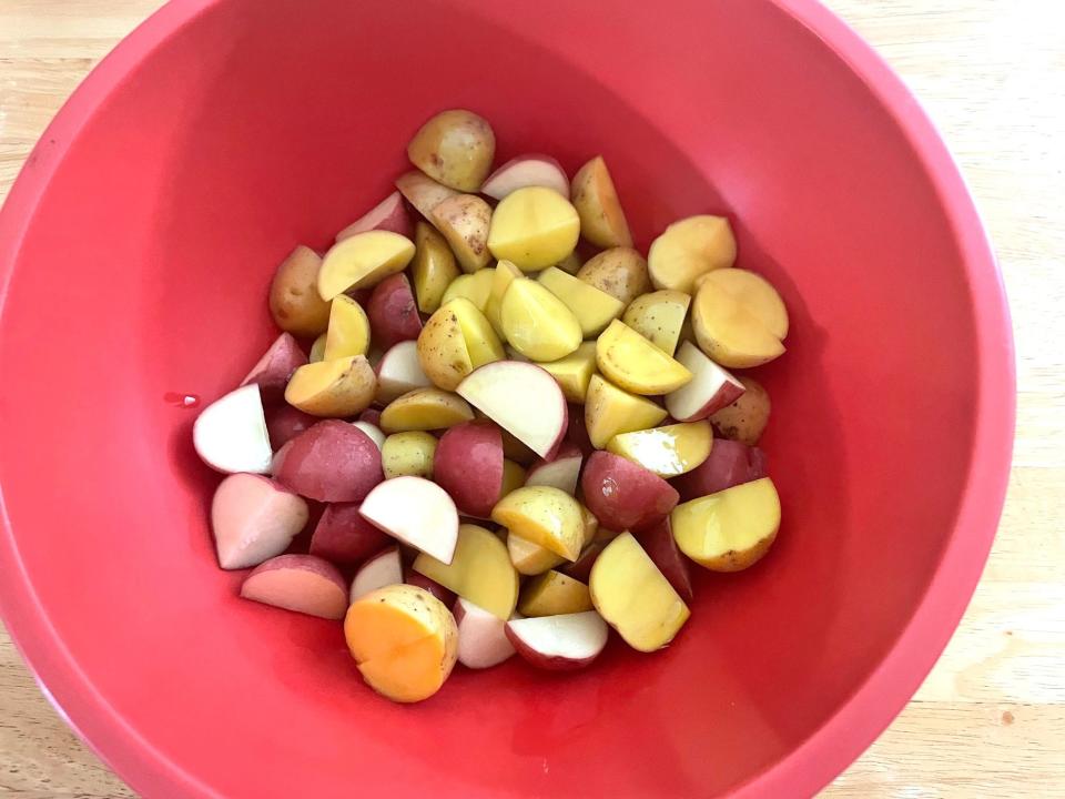 Potatoes with olive oil for Ina Garten's roasted rosemary potatoes