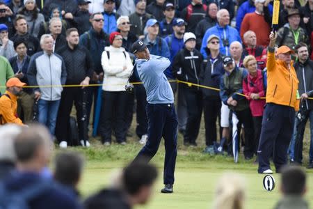 Jul 21, 2017; Southport, ENG; Matt Kuchar tees off the ninth hole during the second round of The 146th Open Championship golf tournament at Royal Birkdale Golf Club. Mandatory Credit: Ian Rutherford-USA TODAY Sports